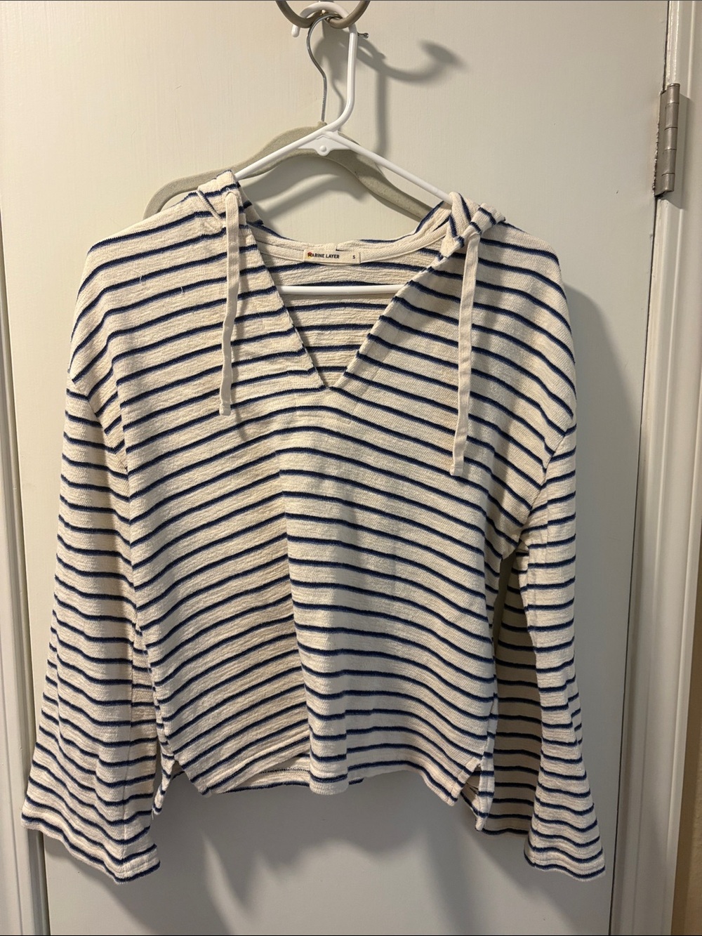 Marine Layer Cream & Navy Striped Hooded Sweater